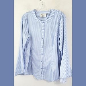 Linea by Louis Dell Olio Blue Pinstripe Tulip Sleeve Blouse Sz 12